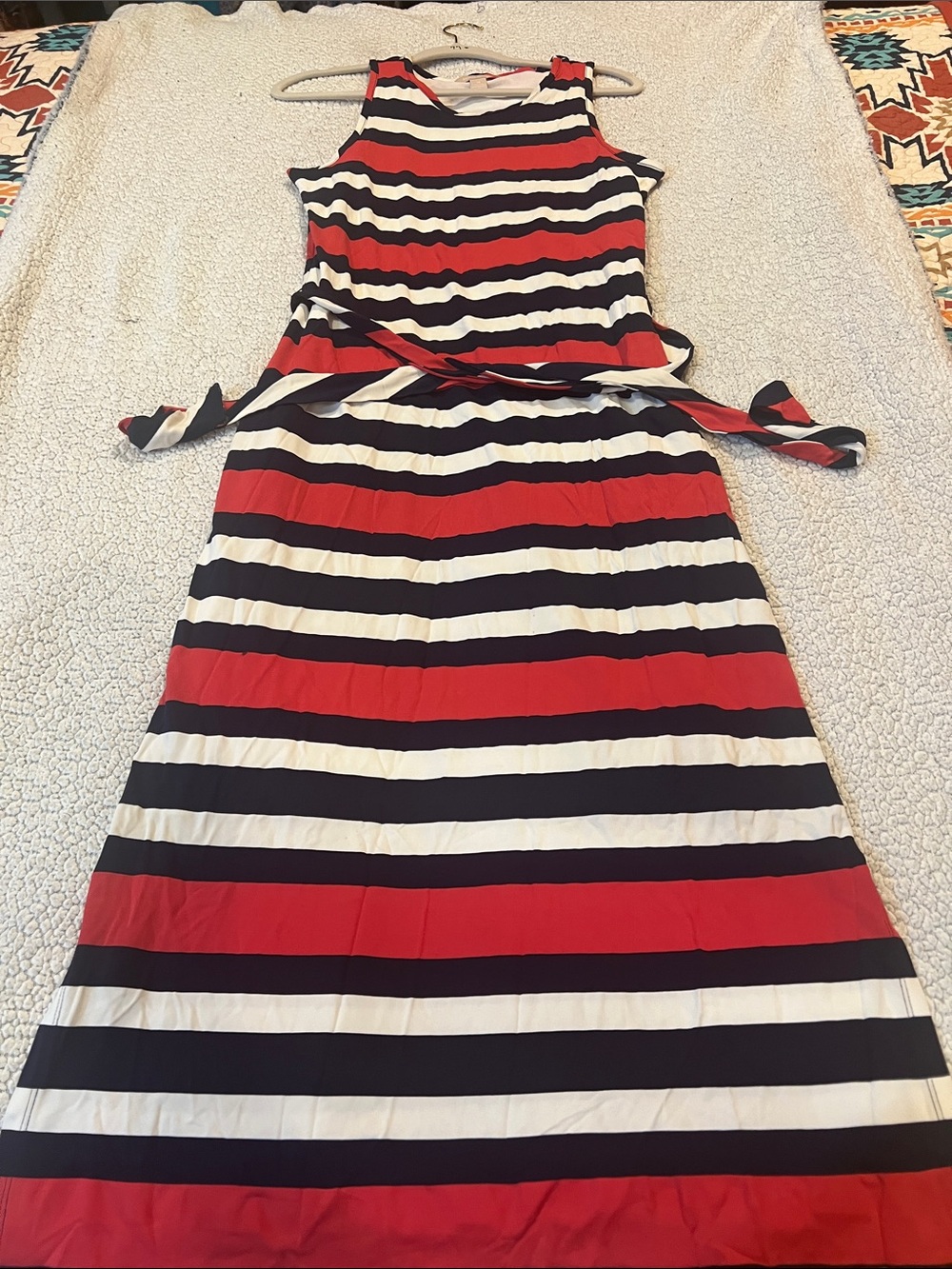 Banana Republic Red, Black & White Striped Sleeveless Maxi Dress